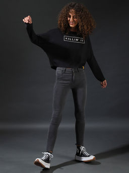 PINACOLADA - Black Women Printed Boat Neck Top