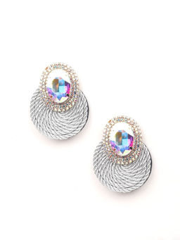 Odette - Crystal Stone Rope Round Earrings-Grey