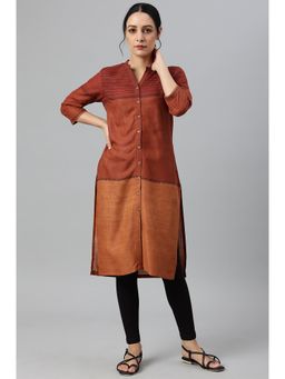 W - Red & Brown Pintuck Colour Block Kurta