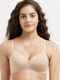 Wacoal - Essentials Padded Non-Wired 3/4Th Cup Cotton Comfortable T-Shirt Bra - Beige