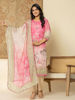 Yufta - Pink Ombre Kurta and Trouser with Dupatta (Set of 3)