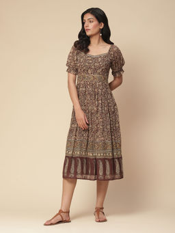 Aarke Ritu Kumar - Brown Paisley Print Midi Dress