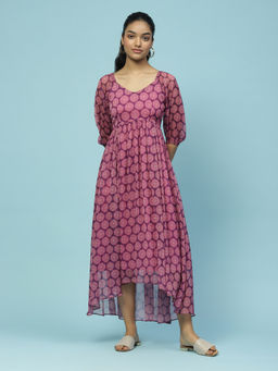 Aarke Ritu Kumar - Purple Botanic Print Midi Dress