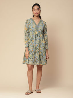Aarke Ritu Kumar - Blue Floral Print Mini Dress