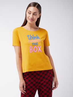 Miss Chase - Women's Mustard Round Neck Short Sleeve Solid Regular T-shirt Yellow