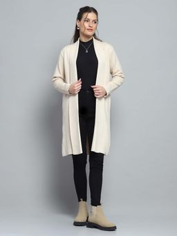 Monte Carlo - Solid Cream Shawl Lapel Full Sleeve Cardigan