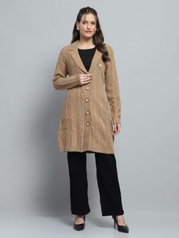 Monte Carlo - Self Design Brown Notch Lapel Full Sleeve Cardigan
