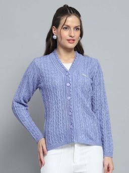 Monte Carlo - Self Design Lavender V Neck Full Sleeve Cardigan