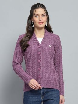 Monte Carlo - Self Design Mauve V Neck Full Sleeve Cardigan