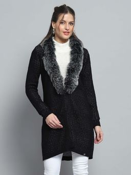 Monte Carlo - Self Design Black Front Open Full Sleeve Cardigan