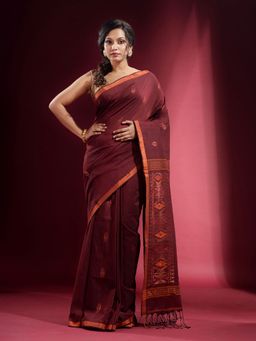 CHARUKRITI - Cinnamon Brown with Zari Motif and Pattern Saree with Unstitched Blouse