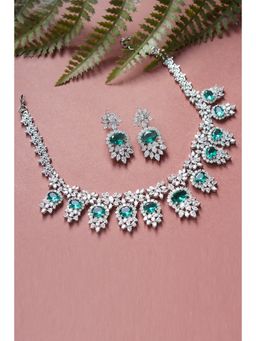 Auraa Trends - Sea Green Rhodium Finish Statement Necklace with