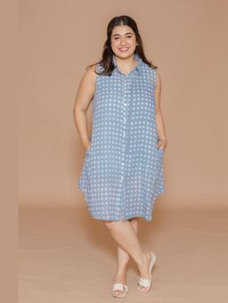 The Indian Ethnic Co. - Sadia Blue Batik Mulmul Shirt Dress