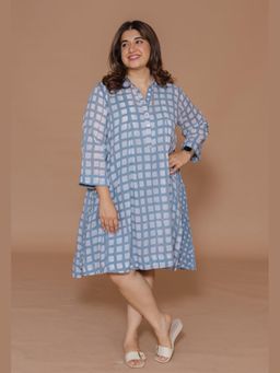 The Indian Ethnic Co. - Safiya Blue Batik Mulmul Shirt Dress