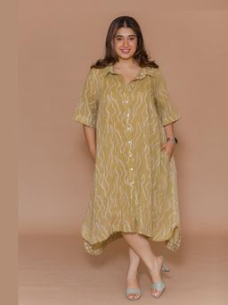 The Indian Ethnic Co. - Zuria Green Batik Mulmul Shirt Dress