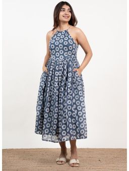 The Indian Ethnic Co. - Zinal Blue Batik Mulmul Shirt Dress