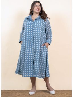 The Indian Ethnic Co. - Samia Blue Batik Mulmul Shirt Dress