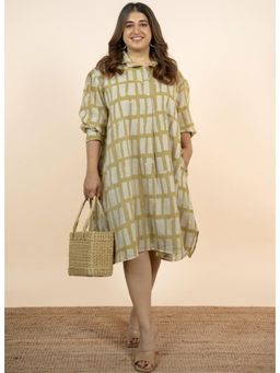 The Indian Ethnic Co. - Aiman Green Batik Mulmul Shirt Dress