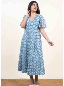 The Indian Ethnic Co. - Leah Blue Batik Mulmul Shirt Dress