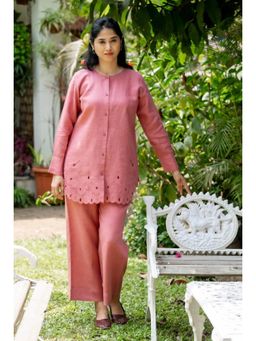 SIARA WOMEN - Velvet Rose Coral Linen Tunic with Pant