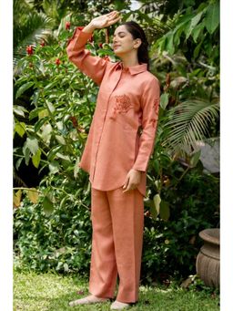 SIARA WOMEN - Dust Orange Linen Tunic with Pant