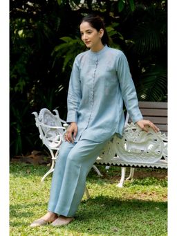 SIARA WOMEN - Baby Blue Linen Tunic with Pant