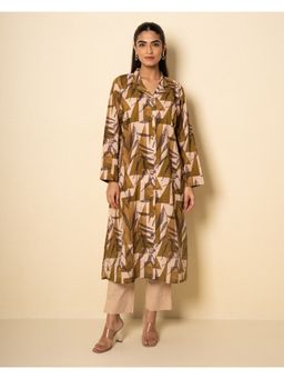 Kameez - Sand Beige Cotton Digital Print Kurta with Pant