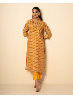 Kameez - Floral Amber Chanderi Block Print Kurta with Pant