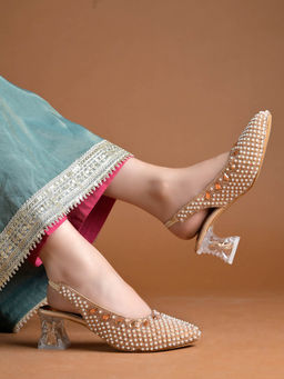 Shoetopia - Women Gold Transparent Block Heels