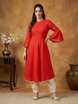 Jompers - Flared Sleeves Pom-Pom Lace Flared Kurta