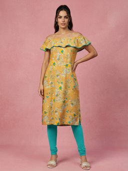 Jompers - Women Mustard Off-Shoulder Kurta