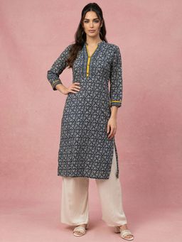 Jompers - Women Indigo Printed Straight Pure Cotton Kurta