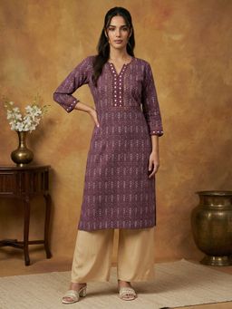 Jompers - Women Purple Pure Cotton Ikat Printed Kurta