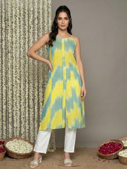 Jompers - Yellow Ikkat Pure Cotton Kurta