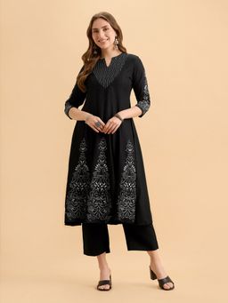 VISMAY - Black Viscose Kalicut Embroidery and Sequins Kurta