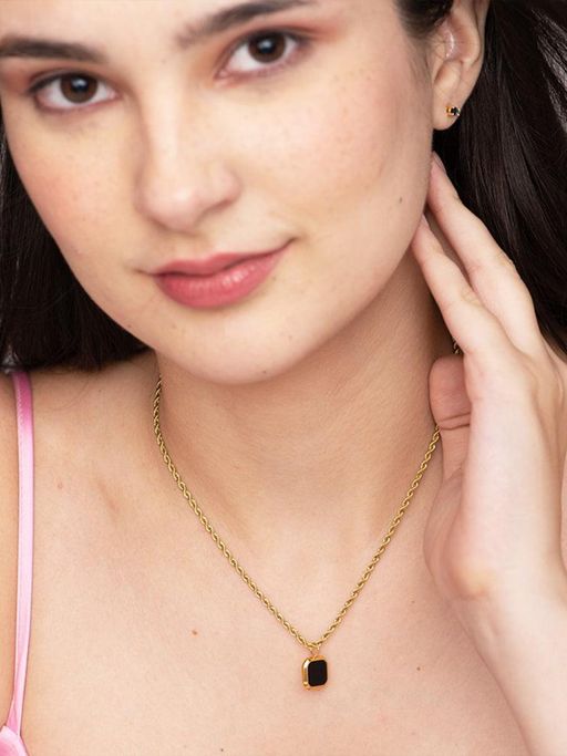 Palmonas Black Enamel Necklace for Womens Waterproof & Anti-Tarnish
