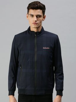 SHOWOFF - Men Casual Checked Navy Blue Jacket