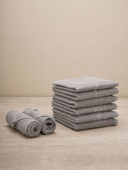 Pure Home + Living - Set of 8 Grey Cotton Face Towel