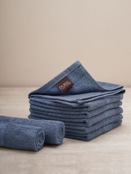 Pure Home + Living - Set of 8 Indigo Cotton Face Towel