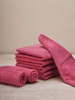 Pure Home + Living - Set of 8 Dark Pink Cotton Face Towels