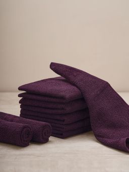 Pure Home + Living - Set of 8 Purple Cotton Face Towels