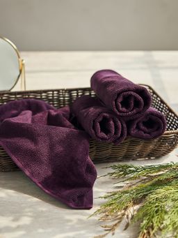 Pure Home + Living - Set of 4 Purple Cotton Hand Towels