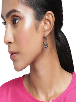 Accessher - Silver Plated Green-Red Beaded Hoops For Women And Girls