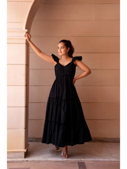 POMCHA - Black Kapaas Tiered Maxi Dress