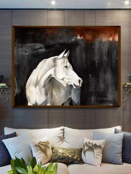 The Art House - Black White Horse Painting Wall Art