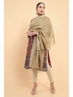 Soch - Women Beige Cotton Solid Plain Dupatta