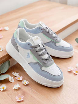 U.S. POLO ASSN. - Aluna Off White Colourblocked Sneakers Shoes