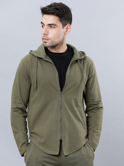 HIGHLANDER - Mens Olive Green Solid Hooded Jacket