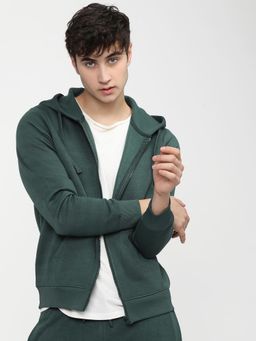 HIGHLANDER - Mens Green Solid Hooded Jacket