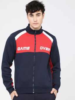 HIGHLANDER - Mens Navy Blue & Red Colorblock Jacket